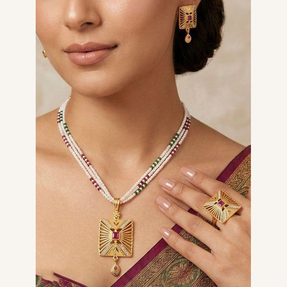 Pooja Sales Rajkot Traditional Pota Stone Pearl Necklace Set (Pack of 6)