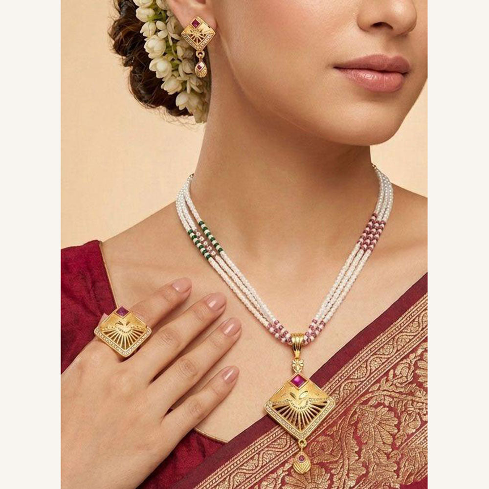 Pooja Sales Rajkot Traditional Pota Stone Pearl Necklace Set (Pack of 6)