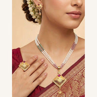 Pooja Sales Rajkot Traditional Pota Stone Pearl Necklace Set (Pack of 6)