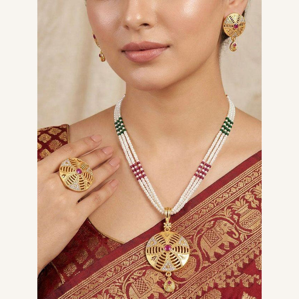 Pooja Sales Rajkot Traditional Pota Stone Pearl Necklace Set (Pack of 6)