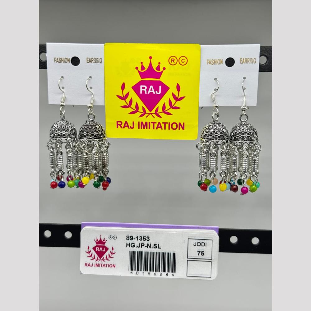 Raj Imitation Oxidised Plated Pearl Jhumki Earrings