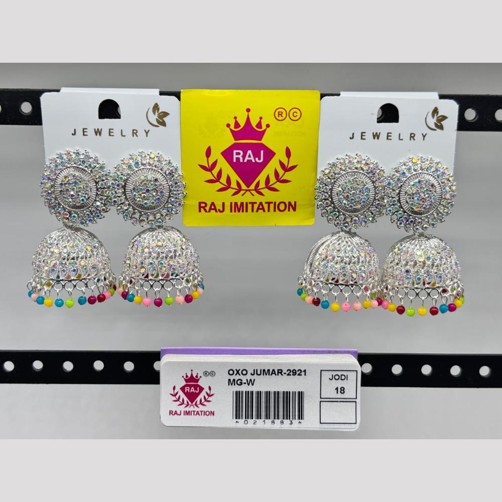 Raj Imitation Silver Plated Austrian Stone And Pearl Jhumki Earrings 