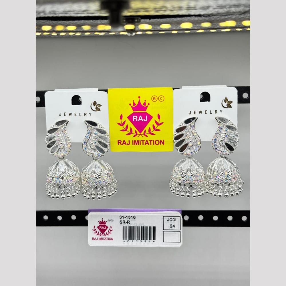 Raj Imitation Silver Austrian Stone And Pearl Mirror Jhumki Earrings