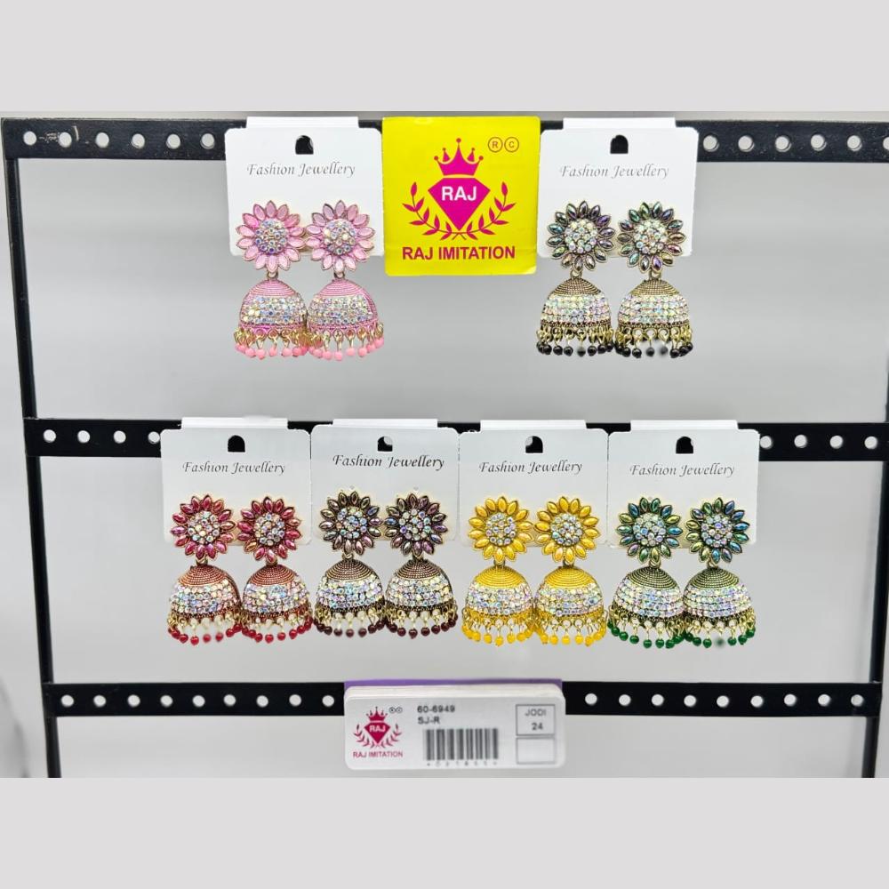 Raj Imitation Gold Plated Crystal And Austrian Stone Pearl Jhumki Earrings    (Assorted Color)