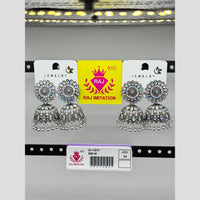 Raj Imitation Oxidised Plated  Austrian Stone And Pearl Jhumki Earrings 