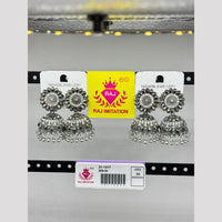 Raj Imitation Oxidised Plated  Austrian Stone And Pearl Jhumki Earrings 