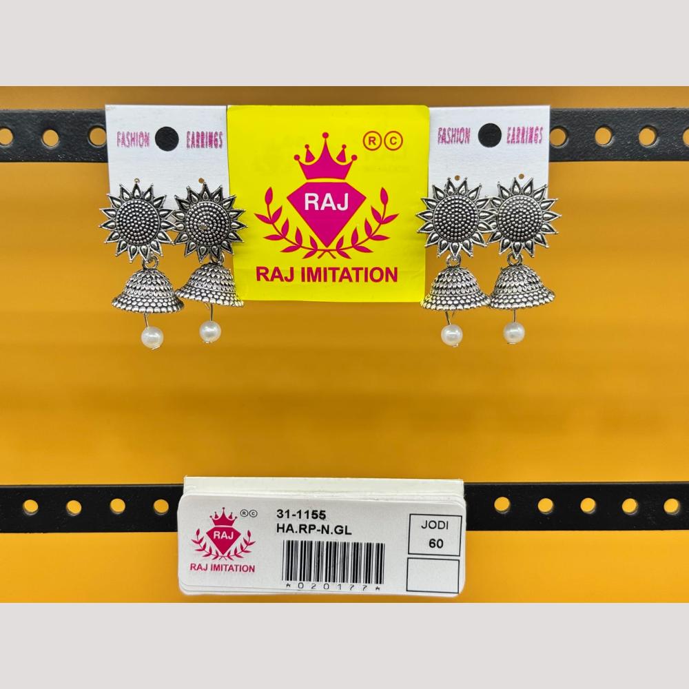 Raj Imitation Oxidised Pearl Jhumki Earrings