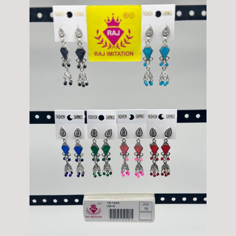 Raj Imitation Oxidised Pota Stone And Beads Jhumki Earrings