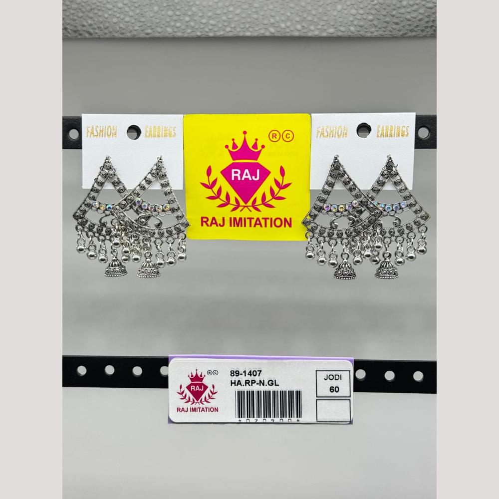 Raj Imitation Oxidised Austrian And Beads Jhumki Earrings
