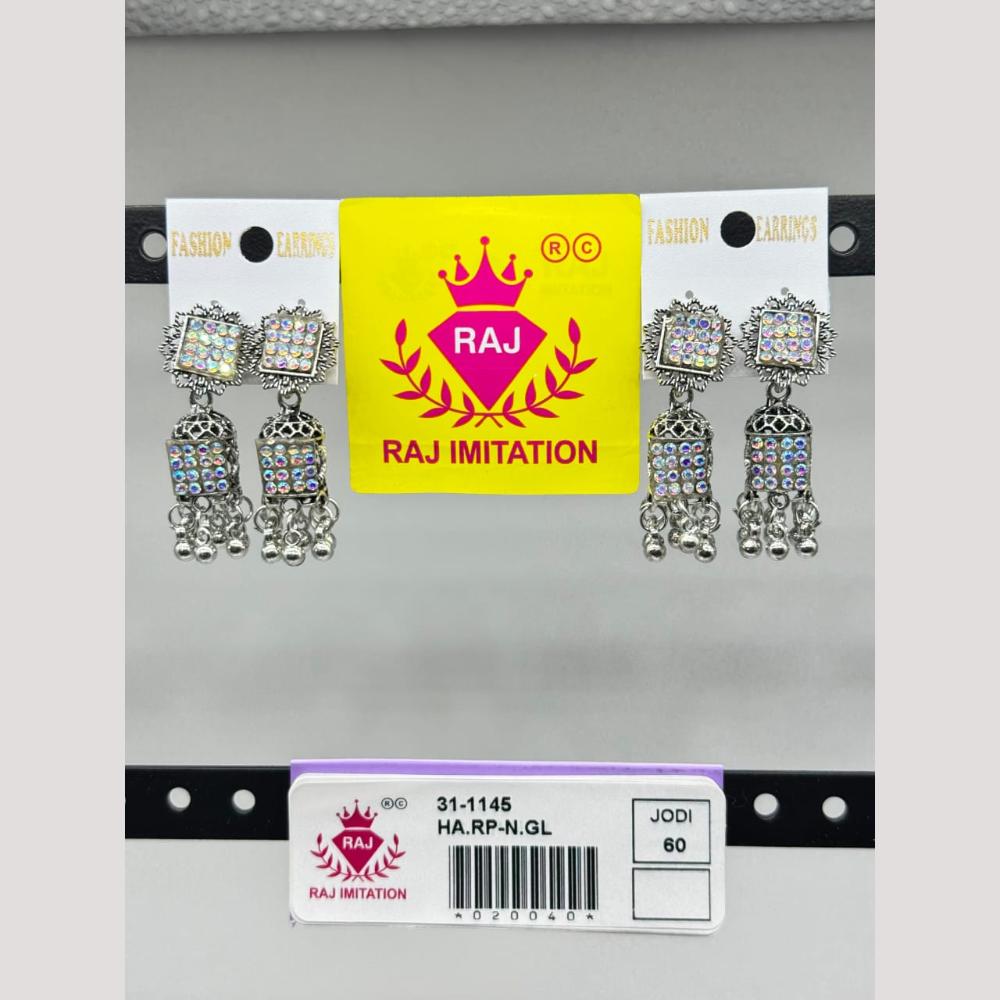 Raj Imitation Oxidised Austrian And Beads Jhumki Earrings