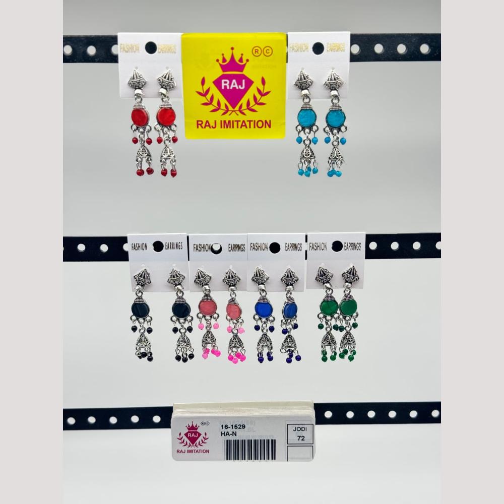 Raj Imitation Oxidised Pota Stone And Beads Jhumki Earrings