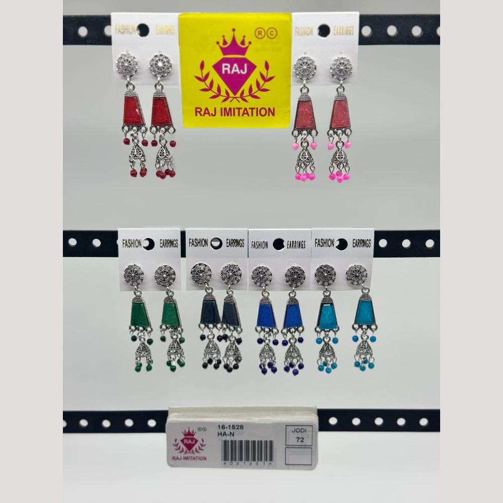 Raj Imitation Oxidised Pota Stone And Beads Jhumki Earrings