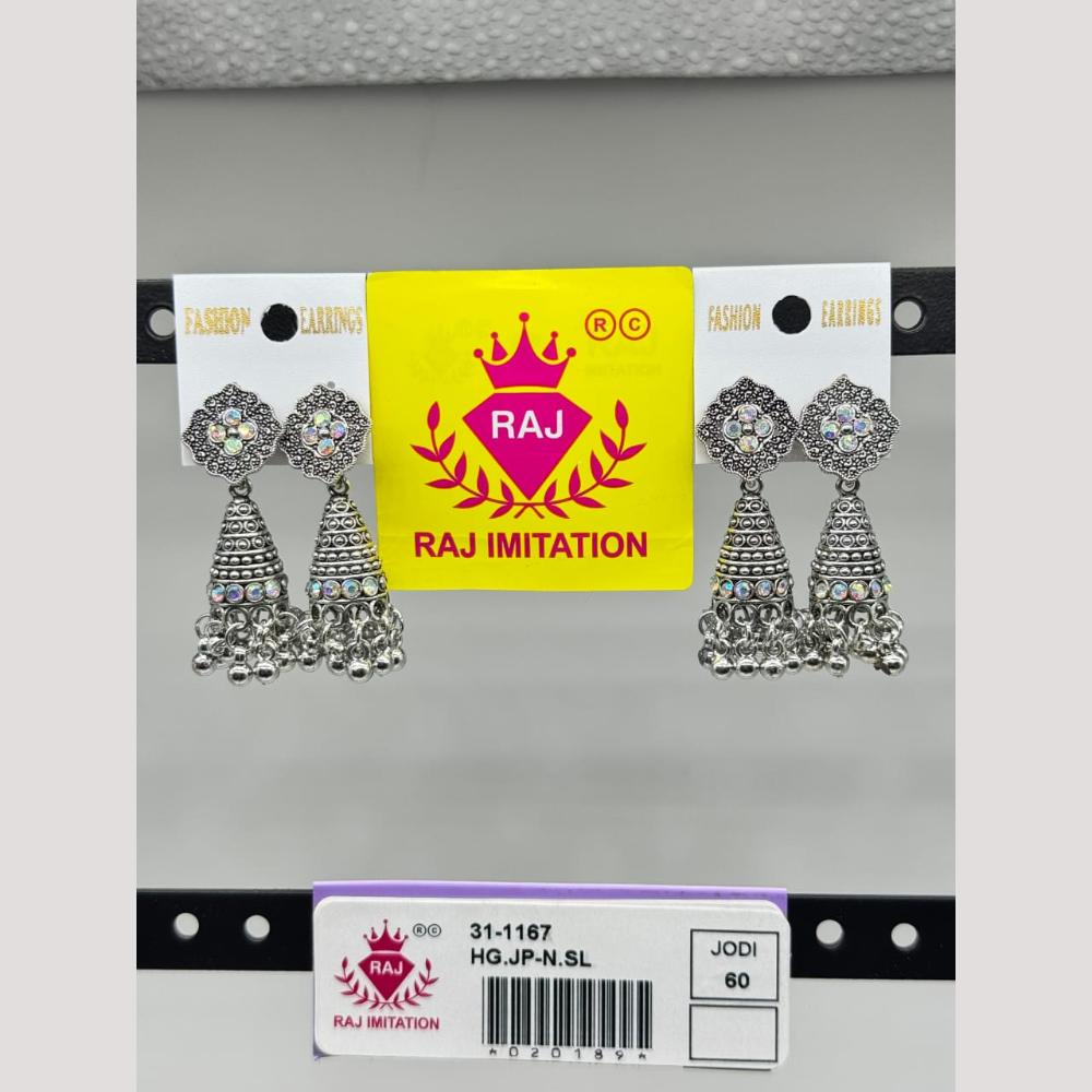 Raj Imitation Oxidised Austrian And Beads Jhumki Earrings