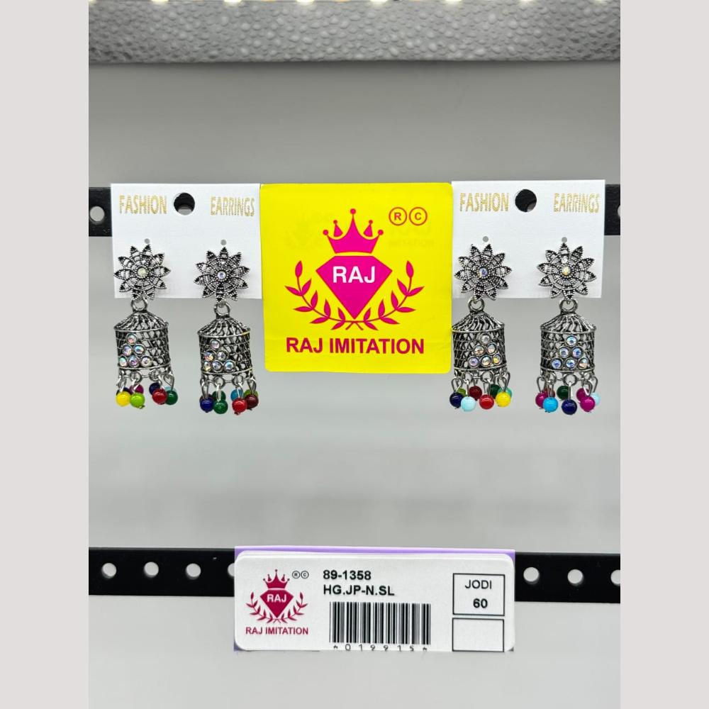 Raj Imitation Oxidised Austrian And Beads Jhumki Earrings