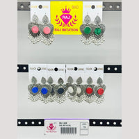 Raj Imitation Oxidised Pota Stone And Beads Dangler Earrings