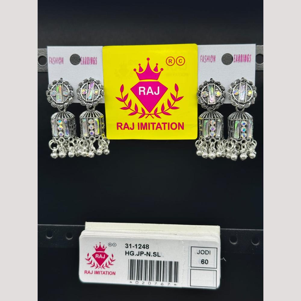 Raj Imitation Oxidised Austrian And Beads Jhumki Earrings