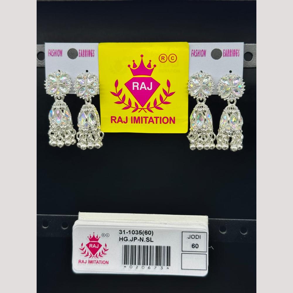 Raj Imitation Oxidised Crystal Stone And Beads Jhumki Earrings