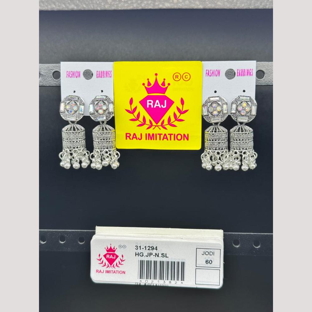Raj Imitation Oxidised Crystal Stone And Beads Jhumki Earrings
