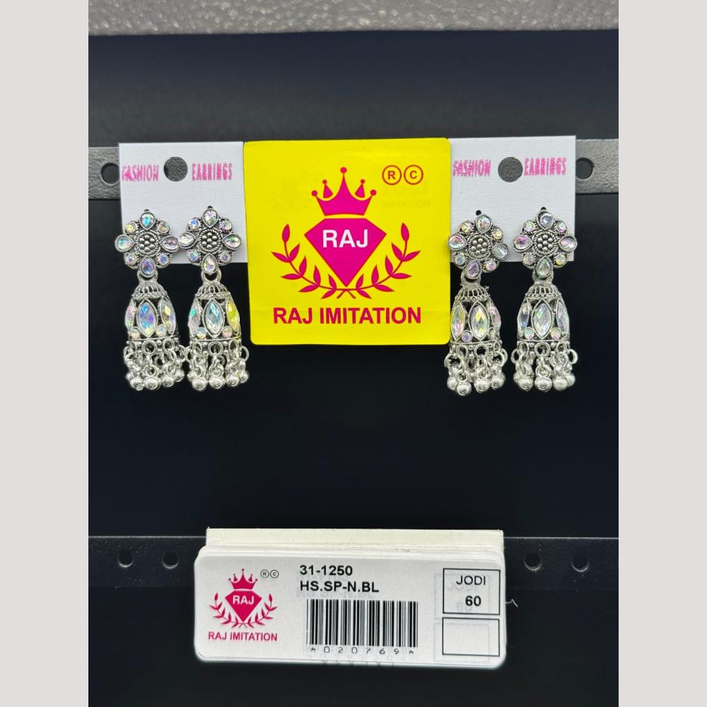 Raj Imitation Oxidised Crystal Stone And Beads Jhumki Earrings