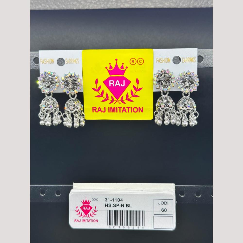 Raj Imitation Oxidised Crystal Stone And Beads Jhumki Earrings