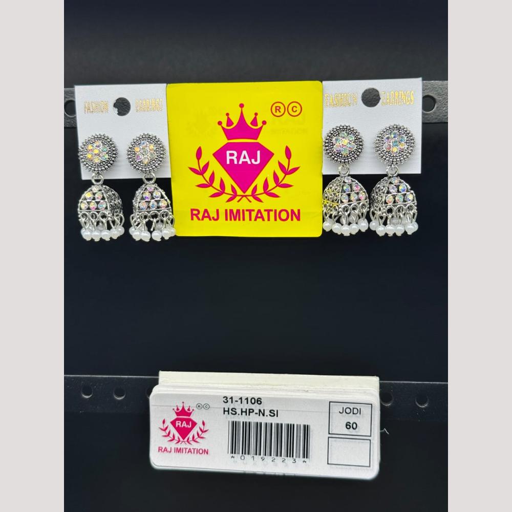 Raj Imitation Oxidised Austrian And Beads Jhumki Earrings