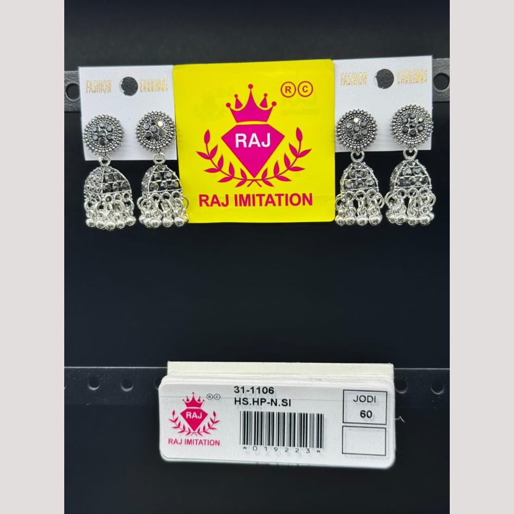 Raj Imitation Oxidised Austrian And Beads Jhumki Earrings