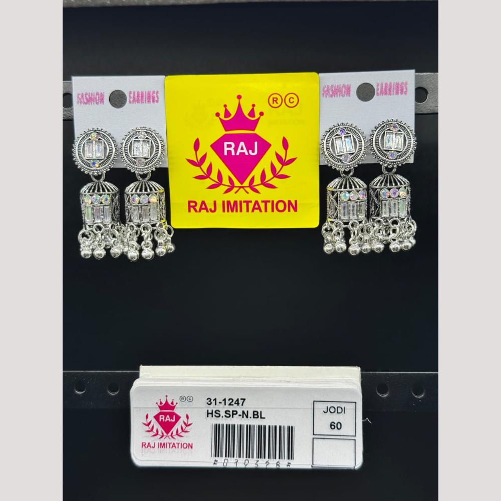 Raj Imitation Oxidised Crystal Stone And Beads Jhumki Earrings