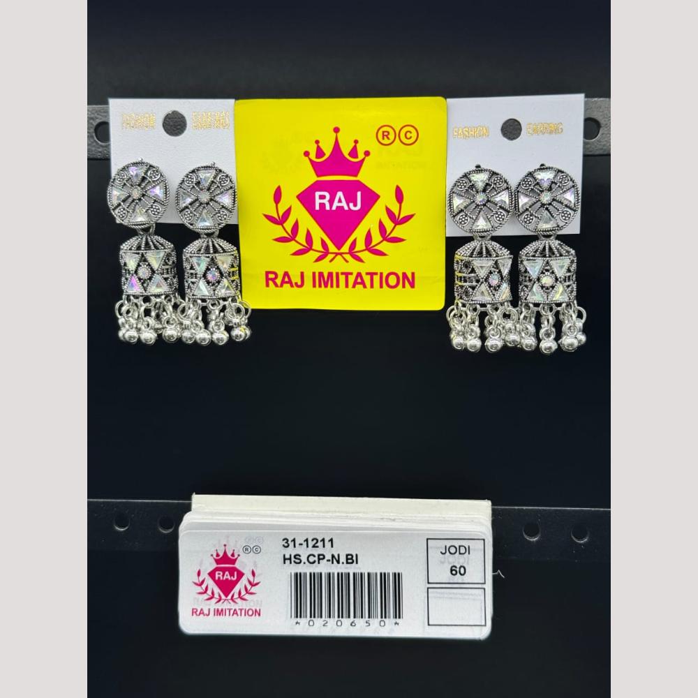 Raj Imitation Oxidised Crystal Stone And Beads Jhumki Earrings