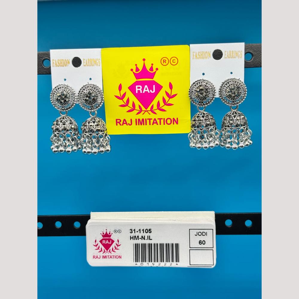Raj Imitation Oxidised Austrian And Beads Jhumki Earrings