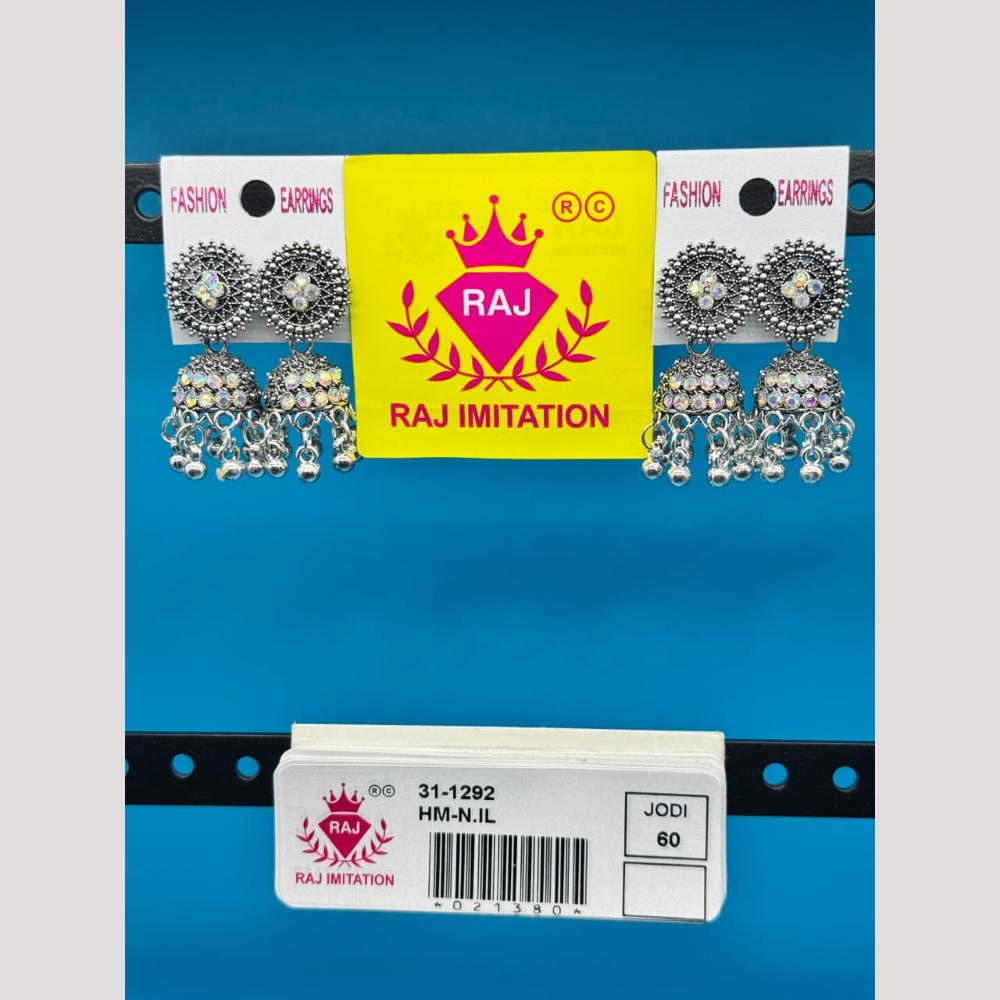 Raj Imitation Oxidised Austrian And Beads Jhumki Earrings
