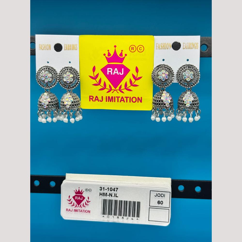 Raj Imitation Oxidised Austrian And Beads Jhumki Earrings