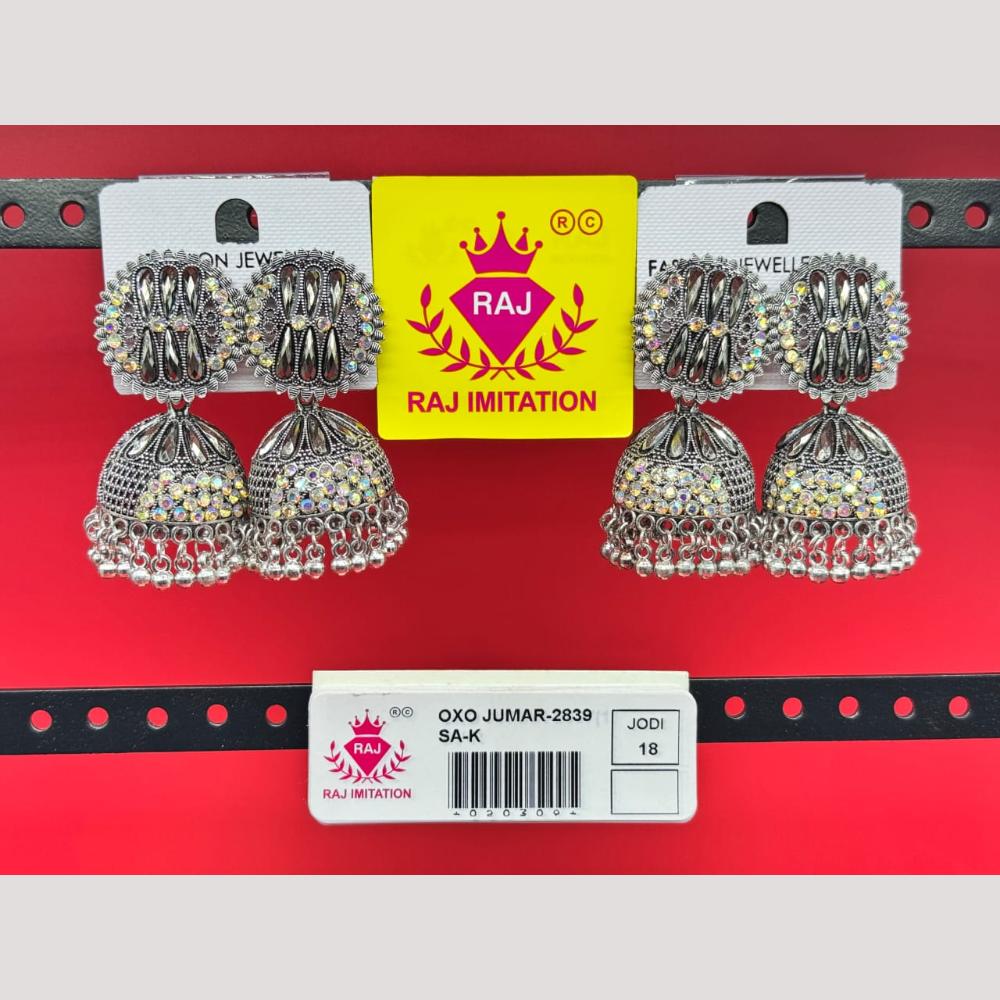 Raj Imitation Oxidised Austrian And Beads Jhumki Earrings
