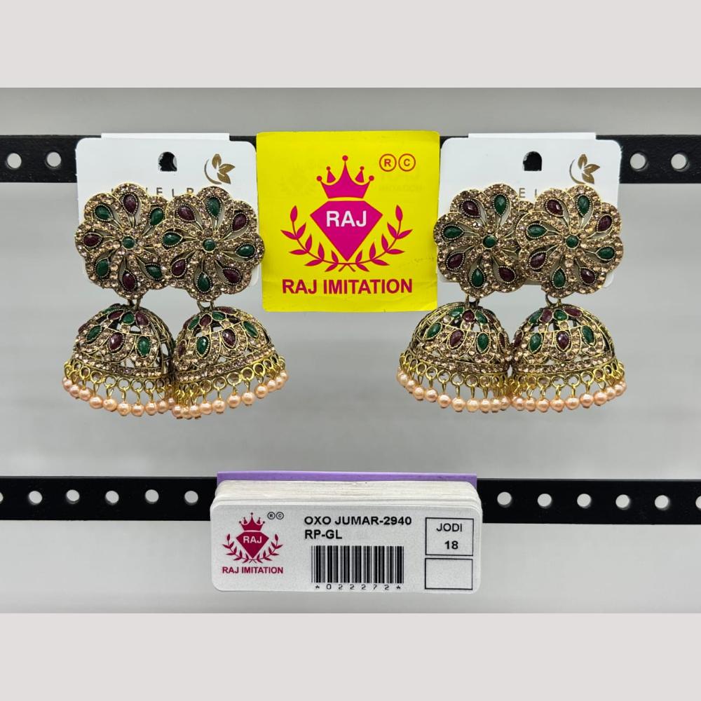 Raj Imitation Pota Stone And Beads Jhumki Earrings