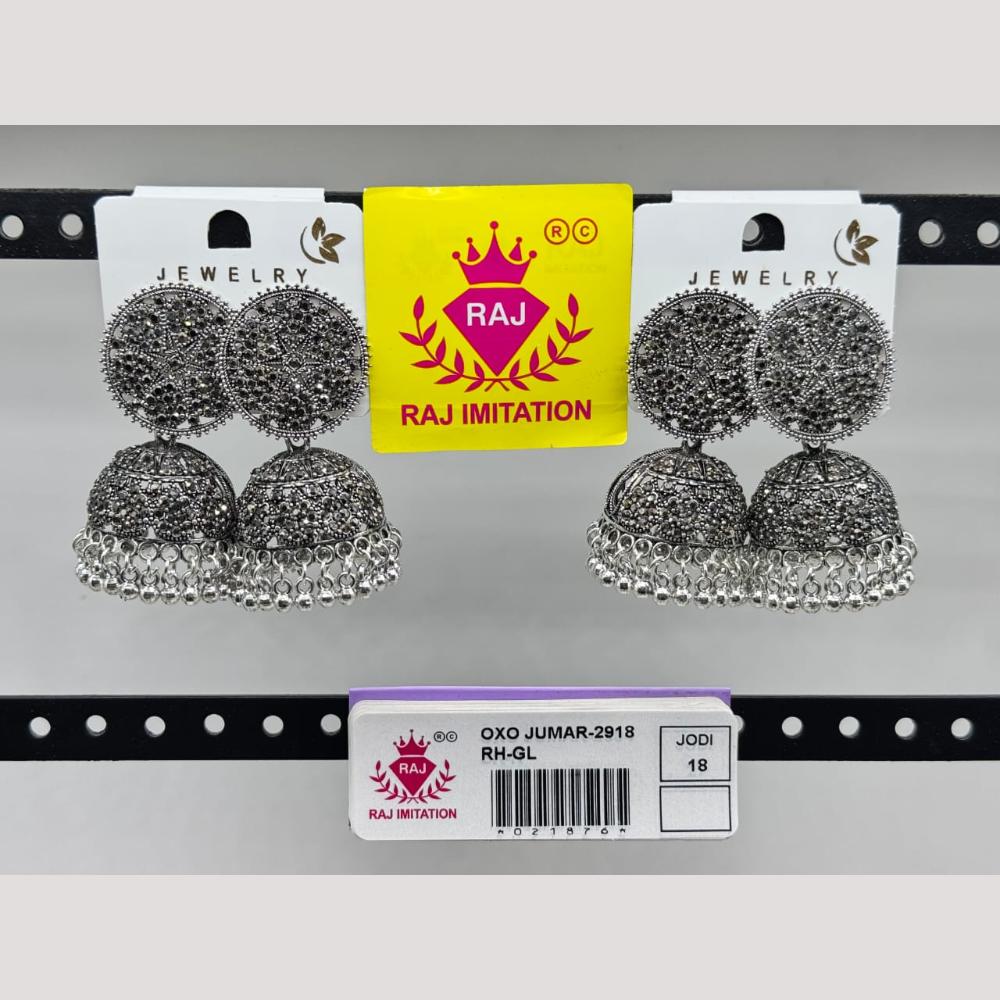 Raj Imitation Oxidised Austrian And Beads Jhumki Earrings