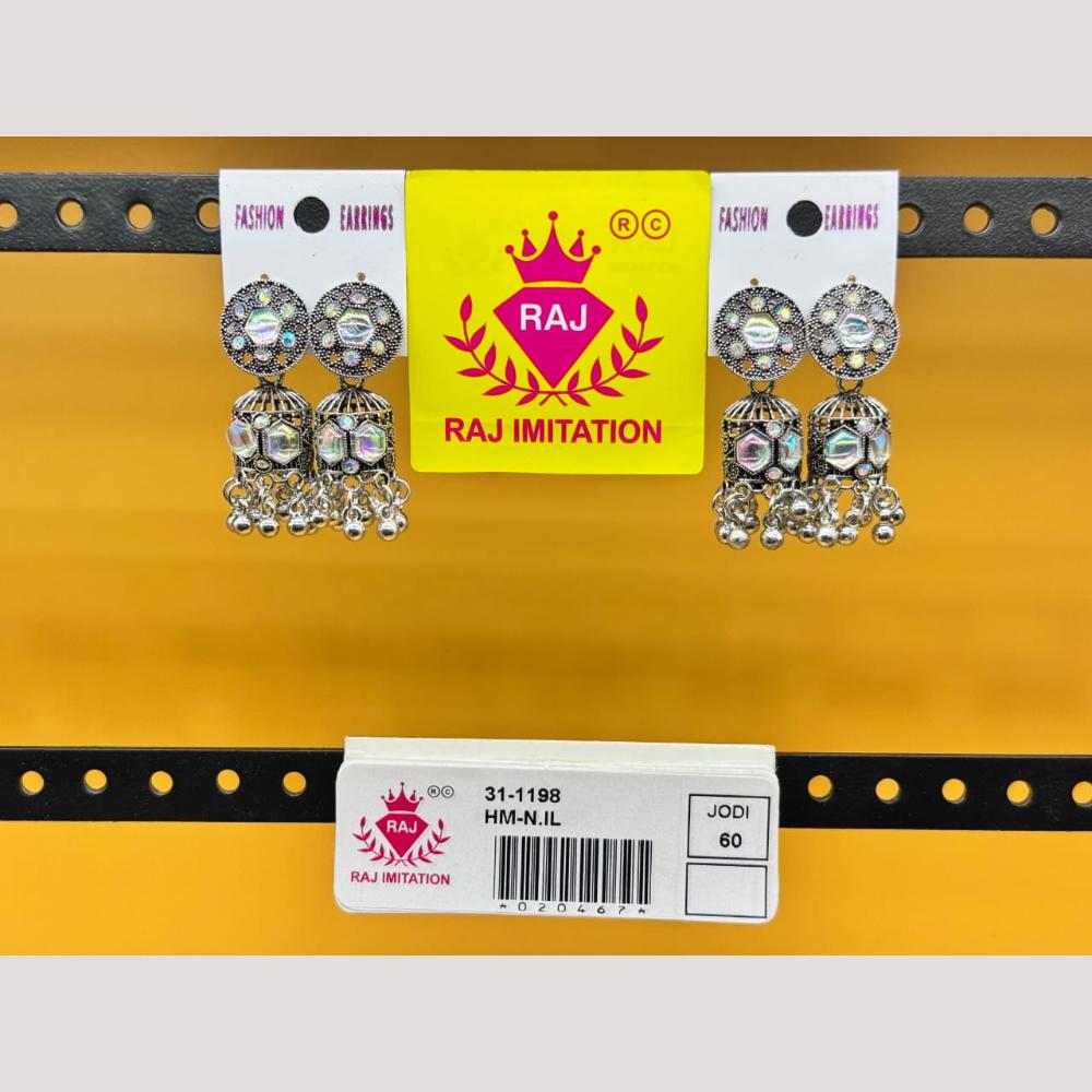 Raj Imitation Oxidised Crystal Stone And Beads Jhumki Earrings
