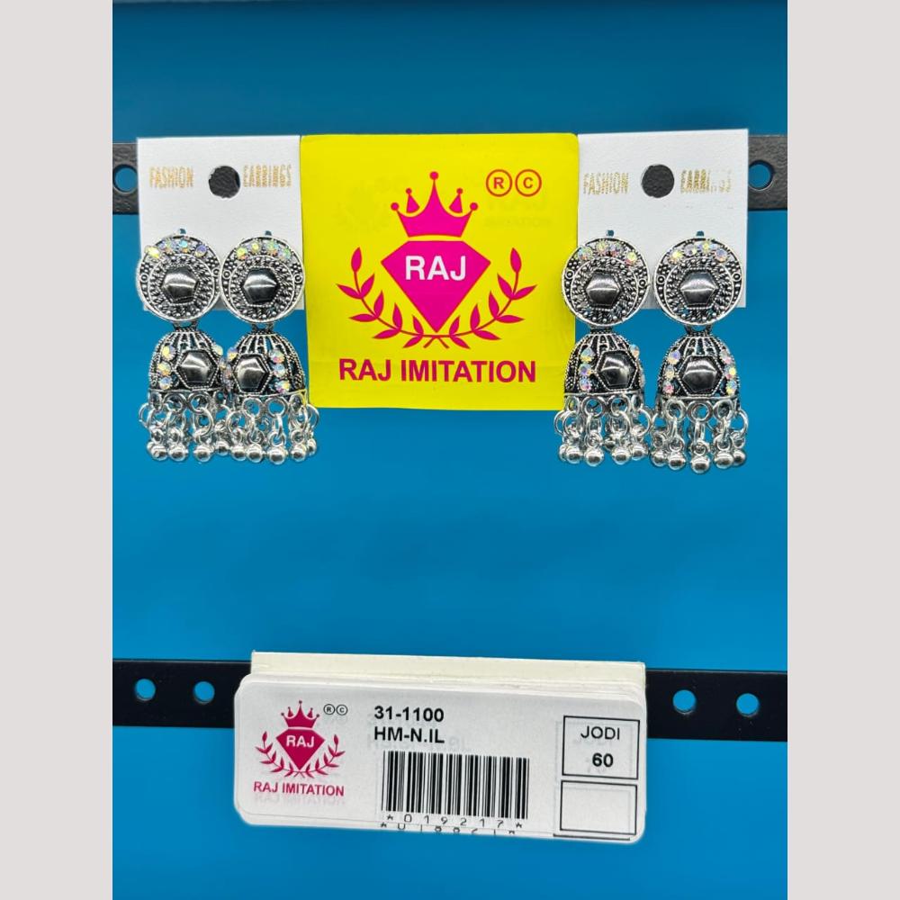 Raj Imitation Oxidised Austrian And Beads Jhumki Earrings