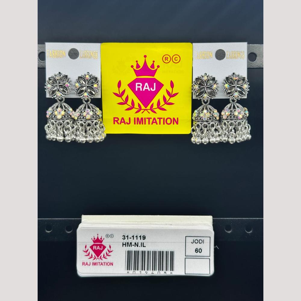 Raj Imitation Oxidised Austrian And Beads Jhumki Earrings