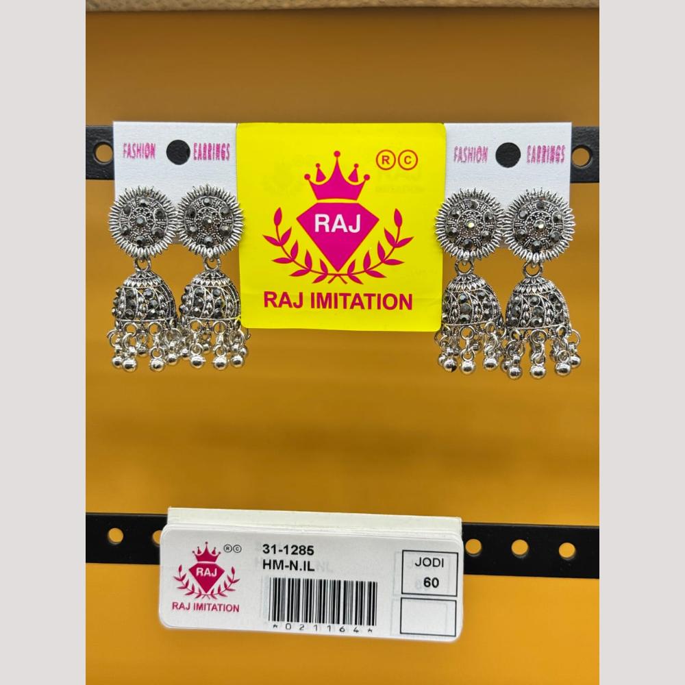 Raj Imitation Oxidised Austrian And Beads Jhumki Earrings
