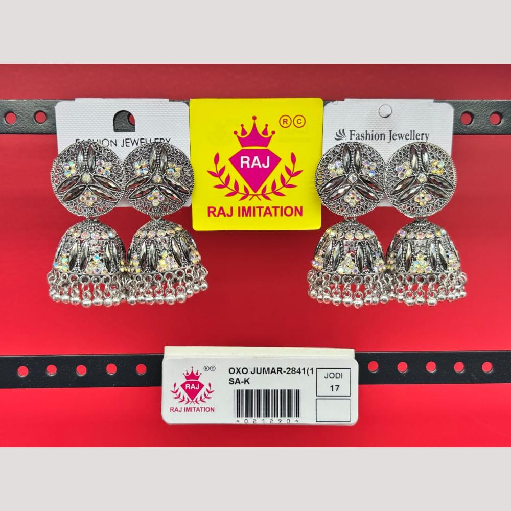 Raj Imitation Oxidised Austrian And Beads Jhumki Earrings