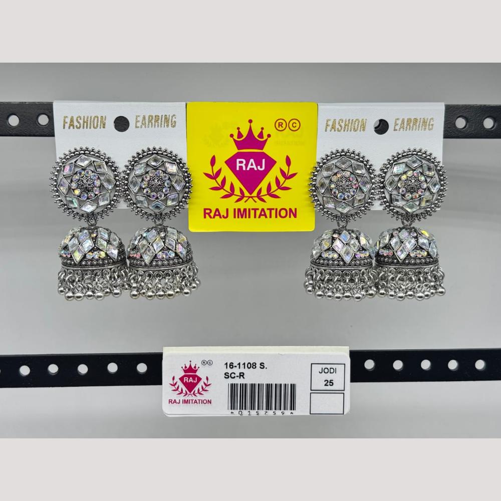 Raj Imitation Oxidised Austrian And Beads Jhumki Earrings