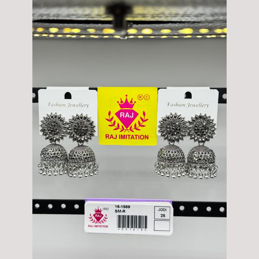 Raj Imitation Oxidised Austrian And Beads Jhumki Earrings