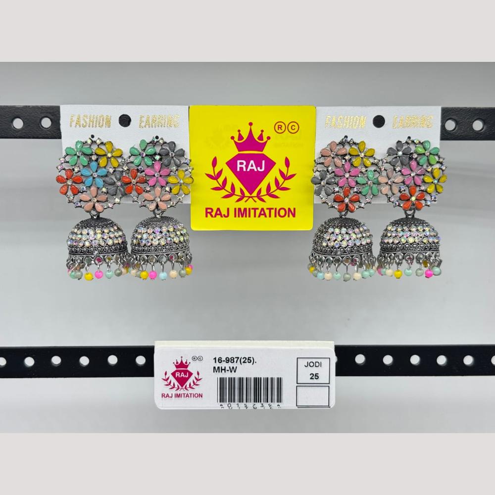 Raj Imitation Oxidised Austrian And Beads Jhumki Earrings