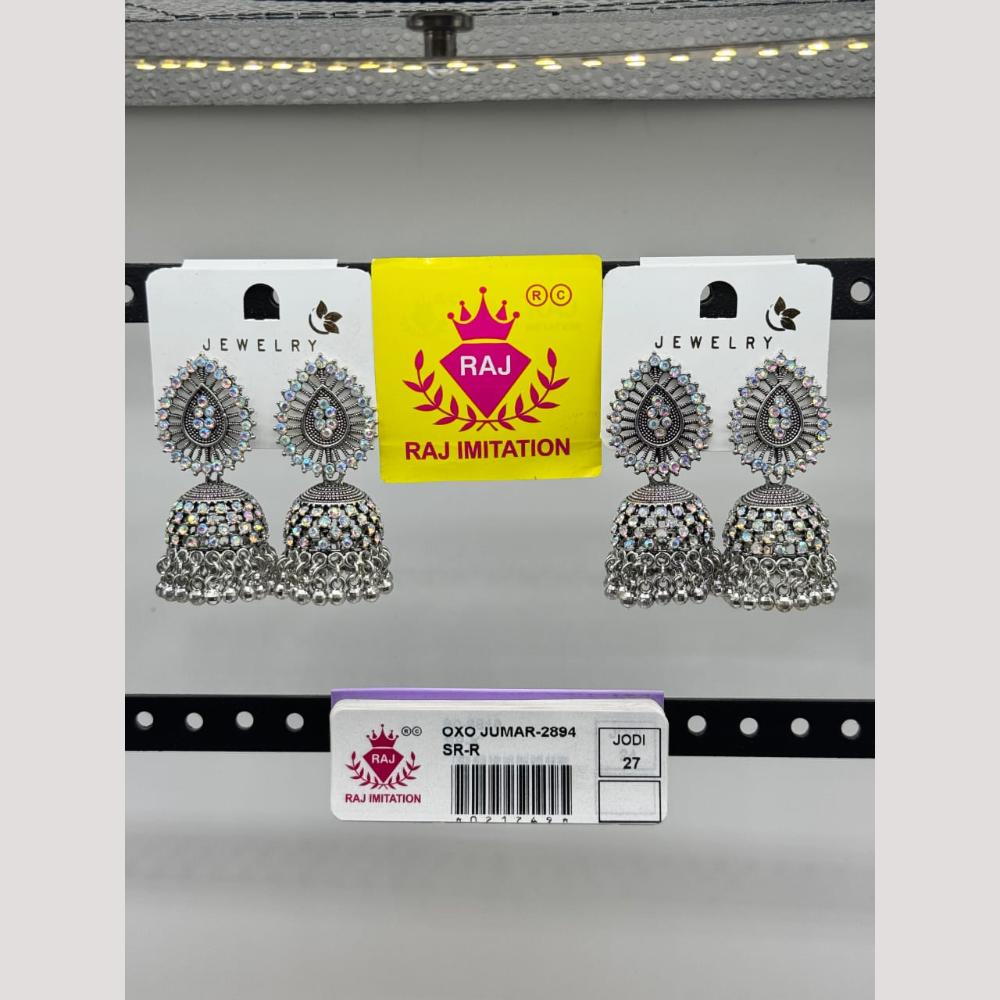 Raj Imitation Oxidised Austrian And Beads Jhumki Earrings