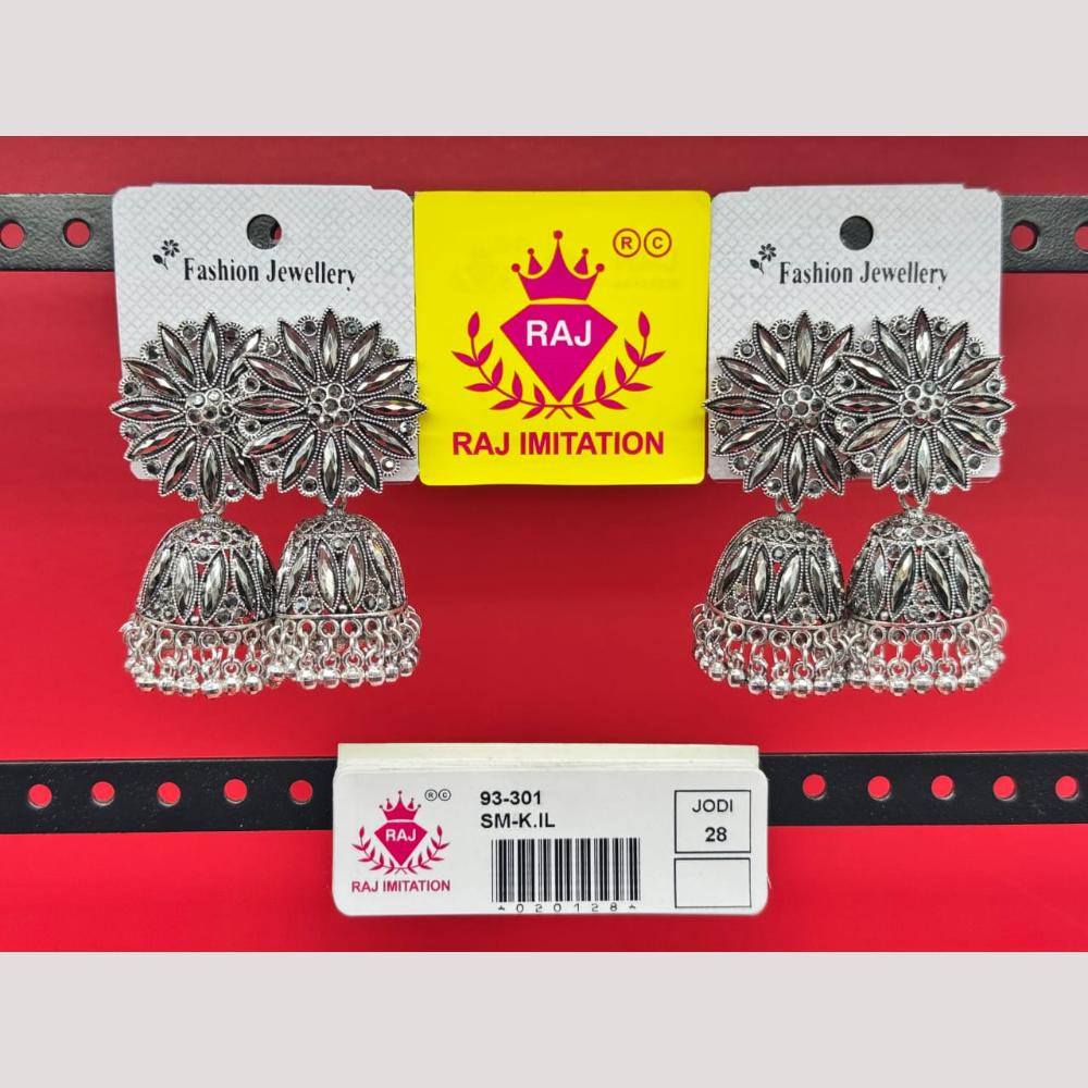 Raj Imitation Oxidised Austrian And Beads Jhumki Earrings