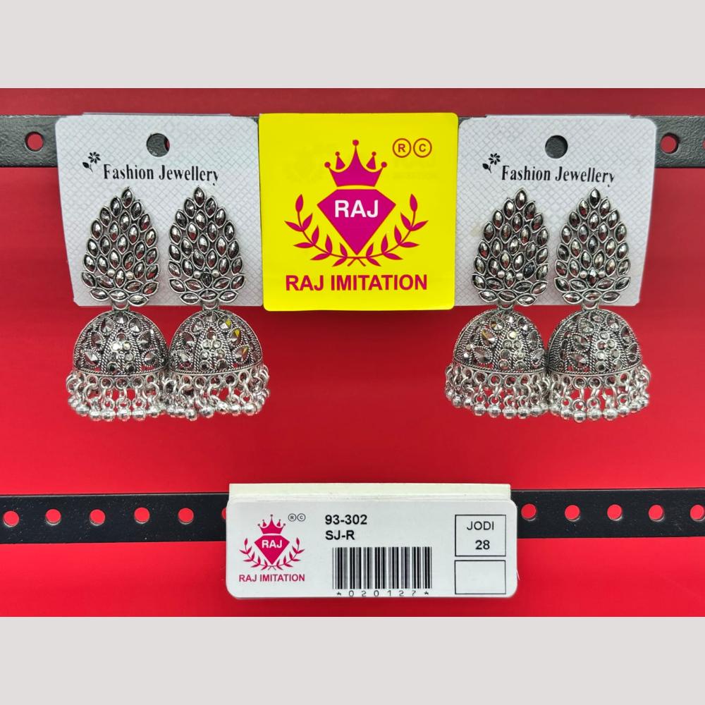 Raj Imitation Oxidised Austrian And Beads Jhumki Earrings