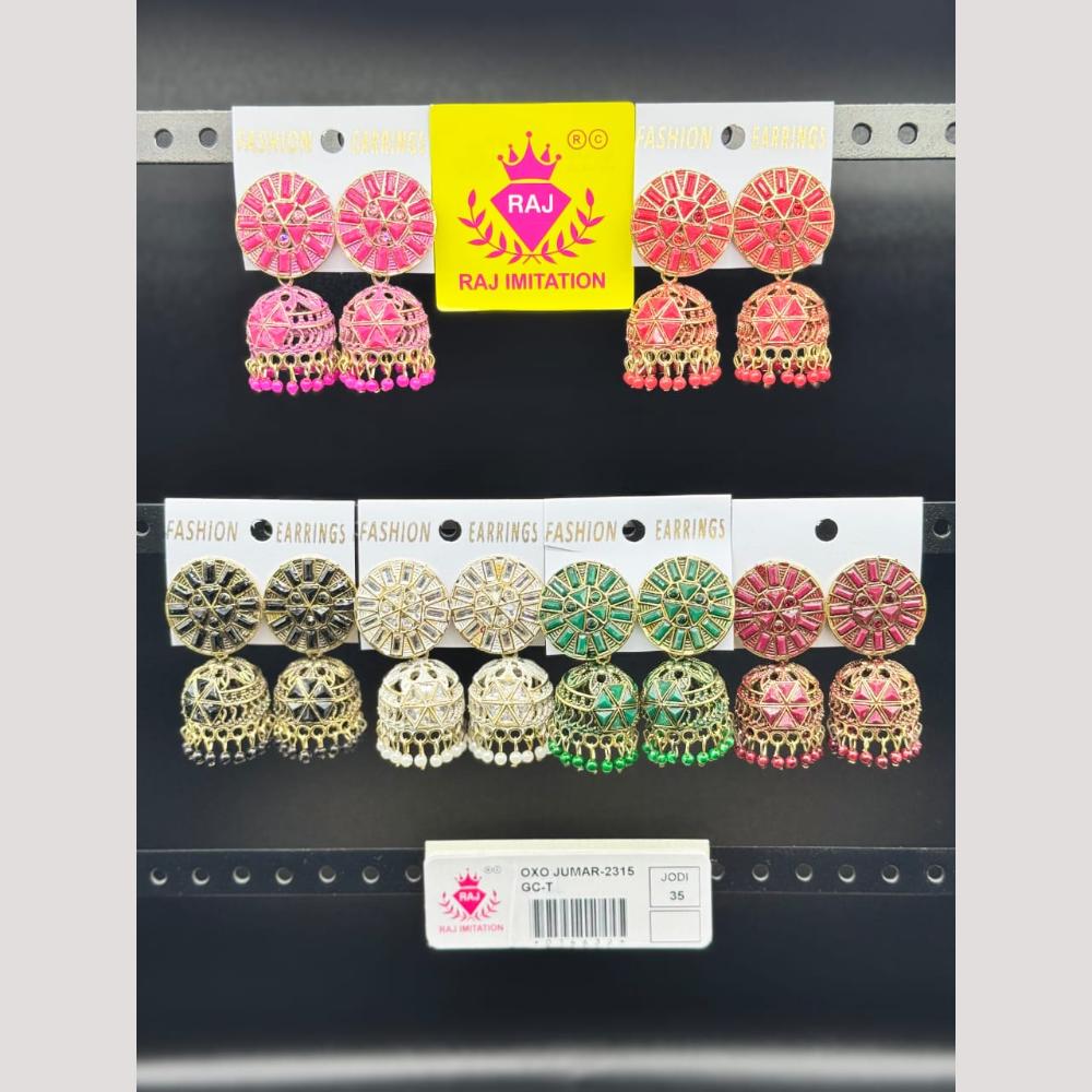 Raj Imitation Pota Stone And Beads Jhumki Earrings