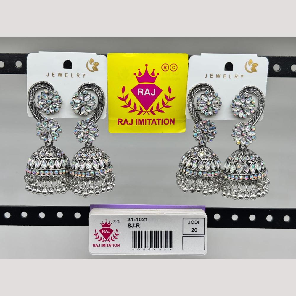 Raj Imitation Oxidised Austrian And Beads Jhumki Earrings