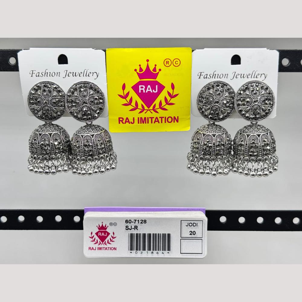 Raj Imitation Oxidised Austrian And Beads Jhumki Earrings