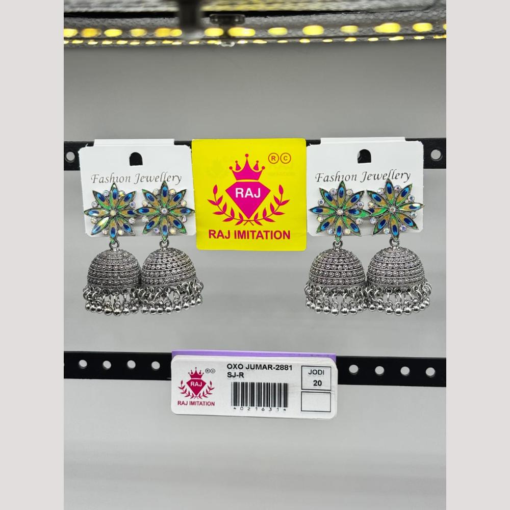 Raj Imitation Oxidised Austrian And Beads Jhumki Earrings