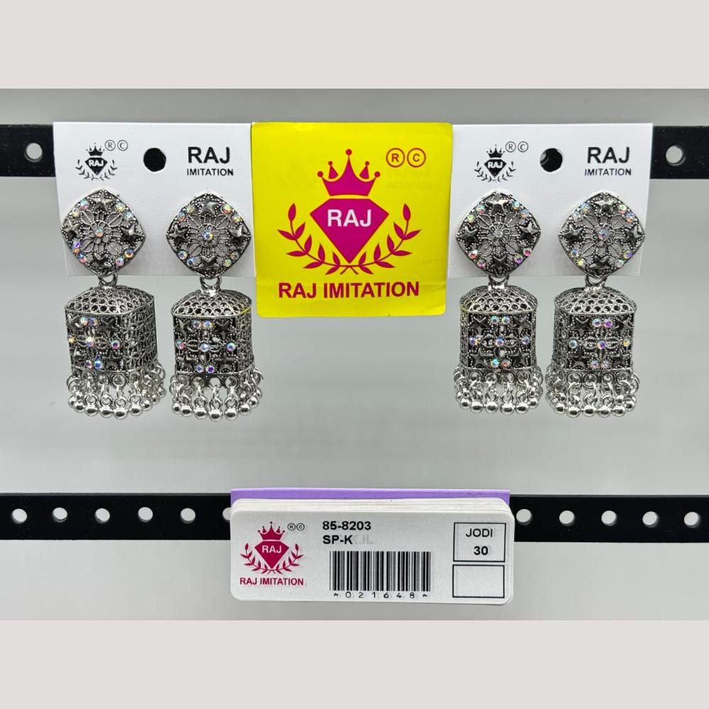 Raj Imitation Oxidised Austrian And Beads Jhumki Earrings